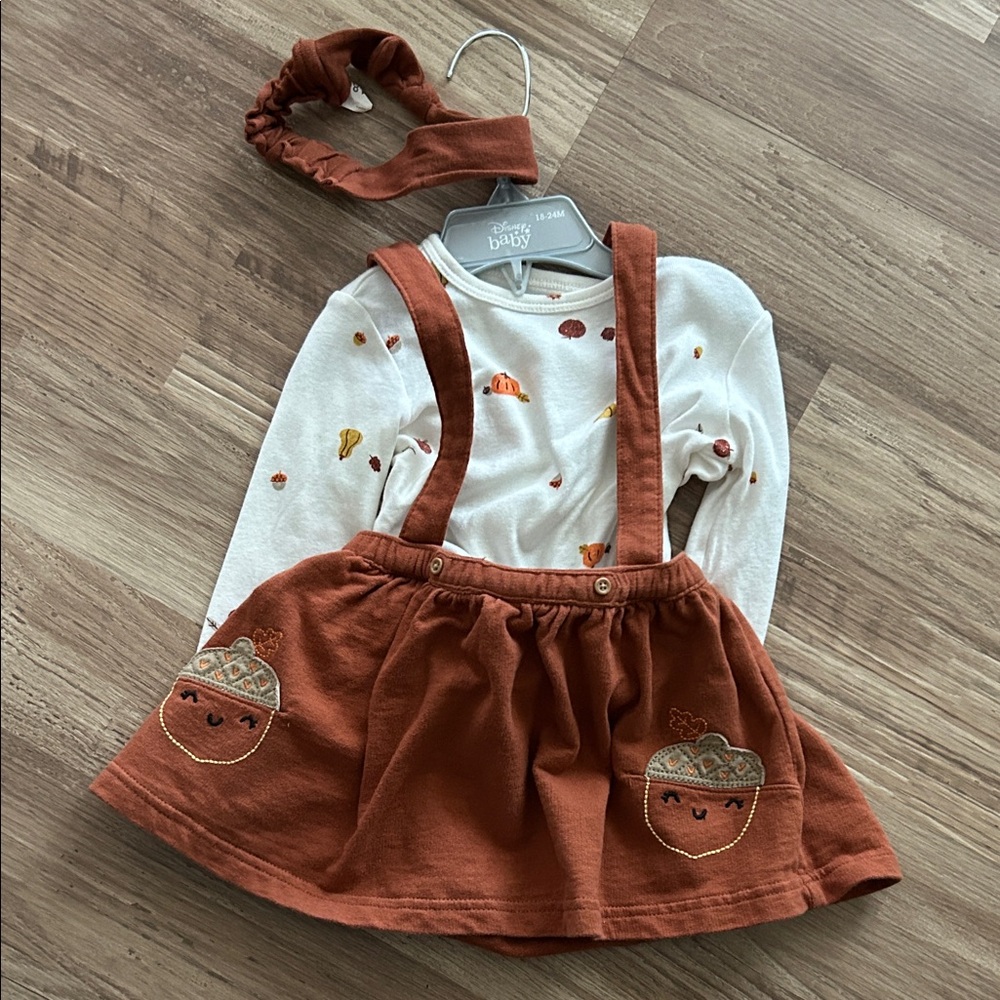Adorable Thanksgiving Acorn Suspender Skirt Set- Carters 18M